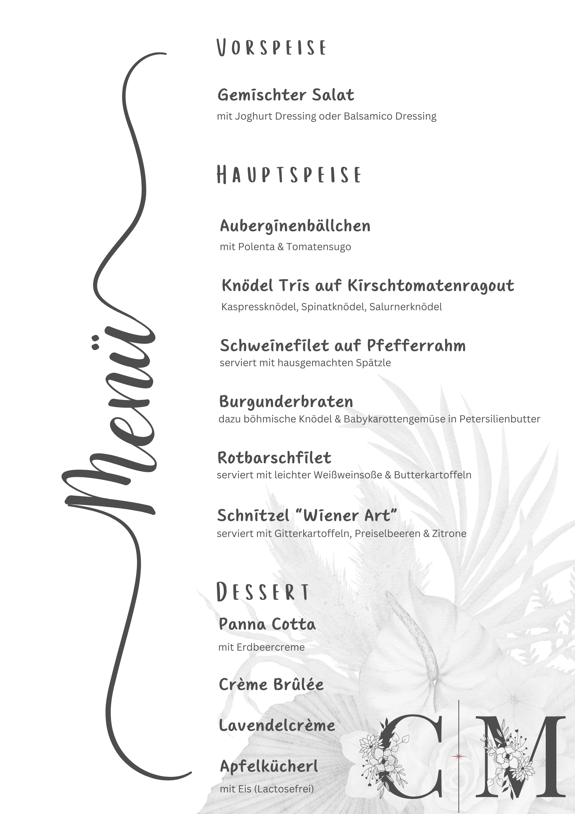 Hochzeitsmenü korrigiert